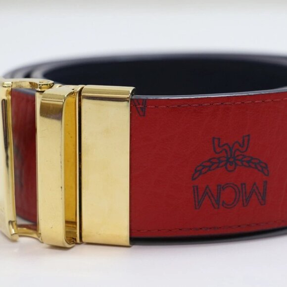 MCM Claus M Reversible Logo Belt Red & Blue Size 40 - Picture 4 of 15